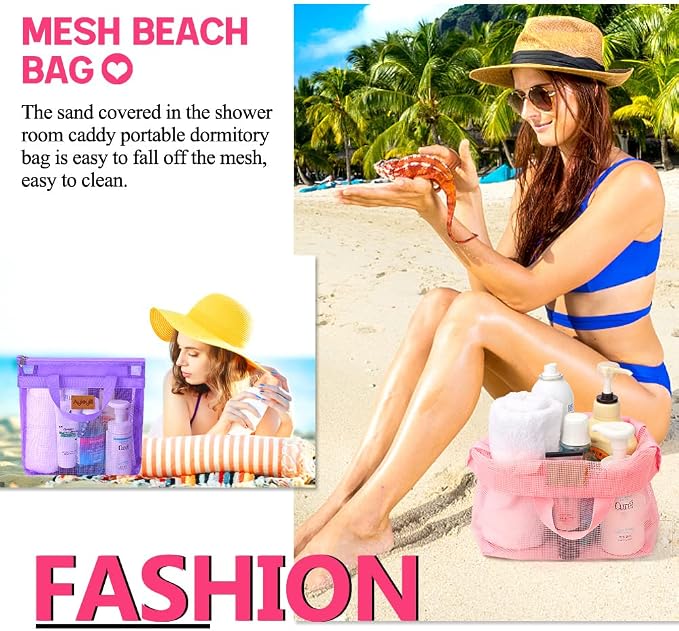 3 Pcs Portable Mesh Shower Caddy Tote, Quick Dry Tote Bag Mesh Beach Bags - Image 5