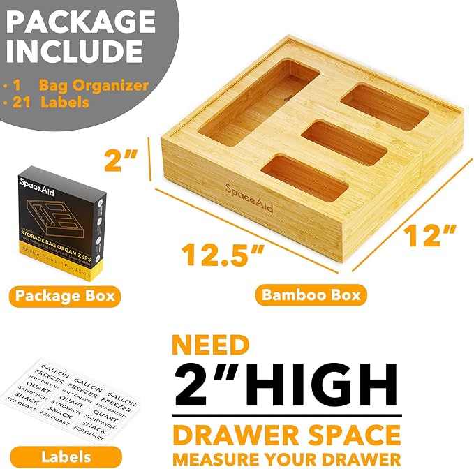 SpaceAid Bag Storage Organizer for Kitchen Drawer, Bamboo Organizer, Compatible - Image 3