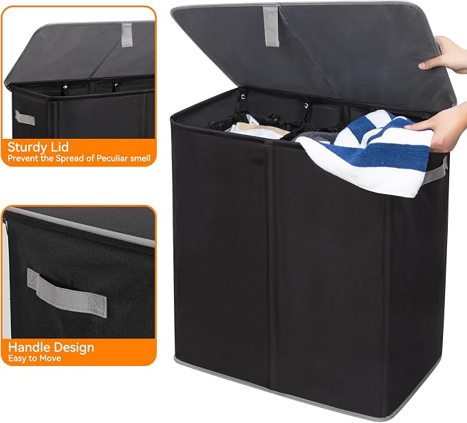 WOWLIVE Laundry Hamper with Lid, 160L Large Laundry Basket 3 Section with - Image 7