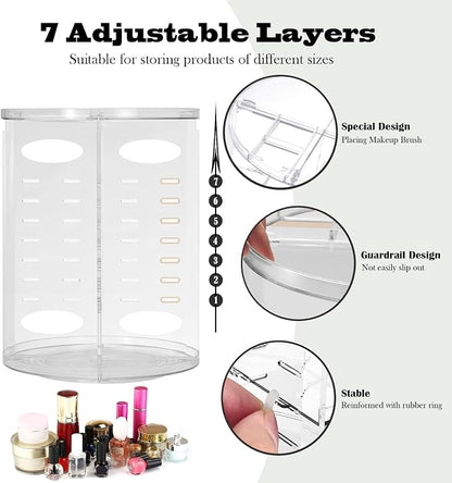360 Rotating Makeup Organizer for Vanity Adjustable Cosmetic Display Case Large - Image 4