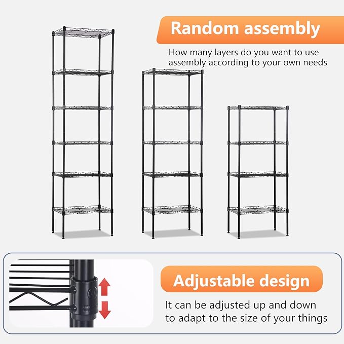 FDW 6 Tier Wire Shelving 17L x 12W x 64H Pantry Shelves Storage Rack Shelving - Image 7