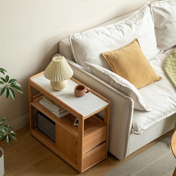 Solid Wood End Table with Storage Drawers, Narrow Side Table - Image 5