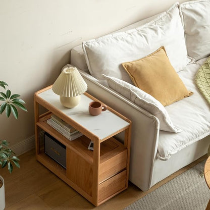 Solid Wood End Table with Storage Drawers, Narrow Side Table - Image 5