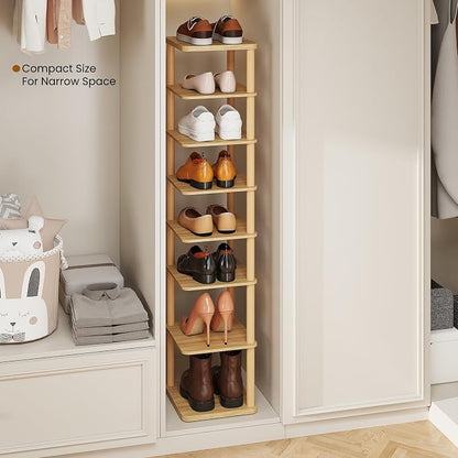 8 Tiers Vertical Shoe Rack Tall Narrow Shoe Tower Corner Shoe Rack, Natural | - Image 4