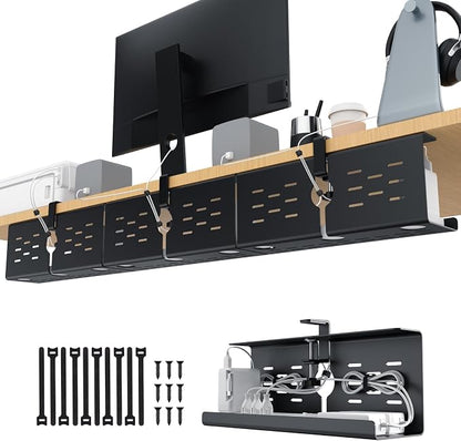 KEEGH 16" Under Desk Cable Management Tray, No Drill Clamp Mount, Extra Large by KEEGH