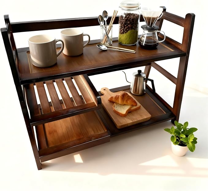 3 Tier Bamboo Matcha Station, coffee station organizer Shelf | - Image 4