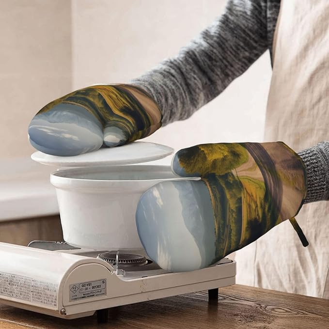 Countryside Road Print Oven Mitts Set of 2, Heat Resistant Silicone Oven - Image 8