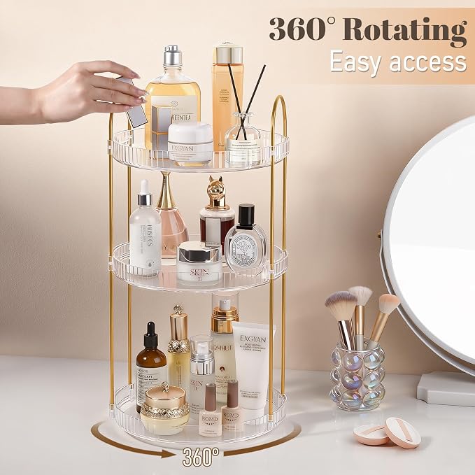 Anyoifax 360° Rotating Makeup Organizer 3 Tier Large Capacity Perfume Skincare - Image 2
