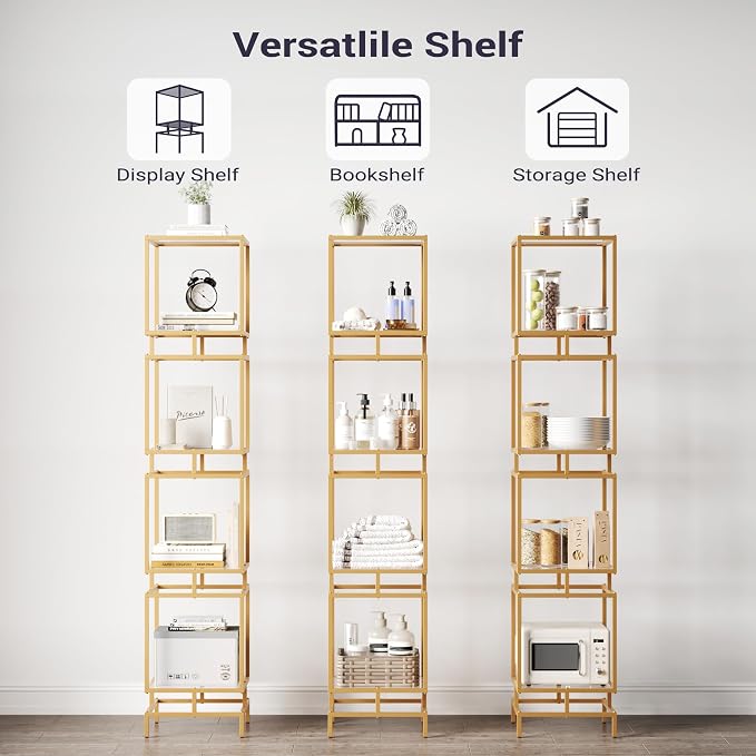 4 Cube Glass Shelf, 4-Tier Bookshelf, Display Shelf Rack, Metal Storage Rack - Image 4