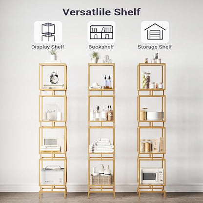 4 Cube Glass Shelf, 4-Tier Bookshelf, Display Shelf Rack, Metal Storage Rack - Image 4