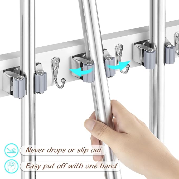 White Mop Broom Holder Wall Mount - Image 2