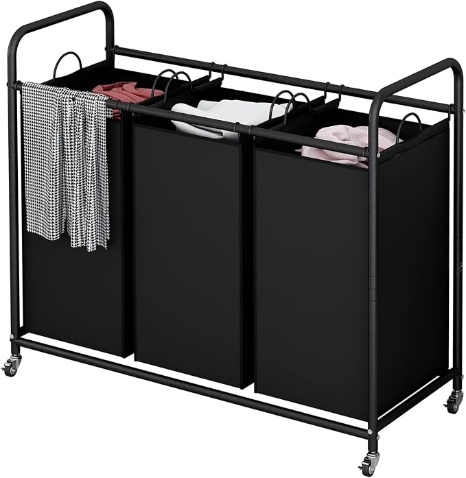 LINZINAR 3-Bag Laundry Basket Hamper Laundry Sorter Cart laundry room by LINZINAR