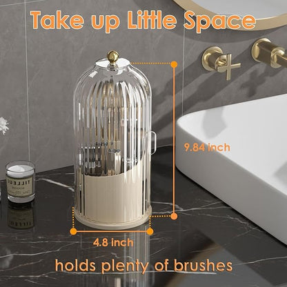 Makeup Brush Holder with Lid 360 Rotating Clear Dustproof Make Up Organizers - Image 6