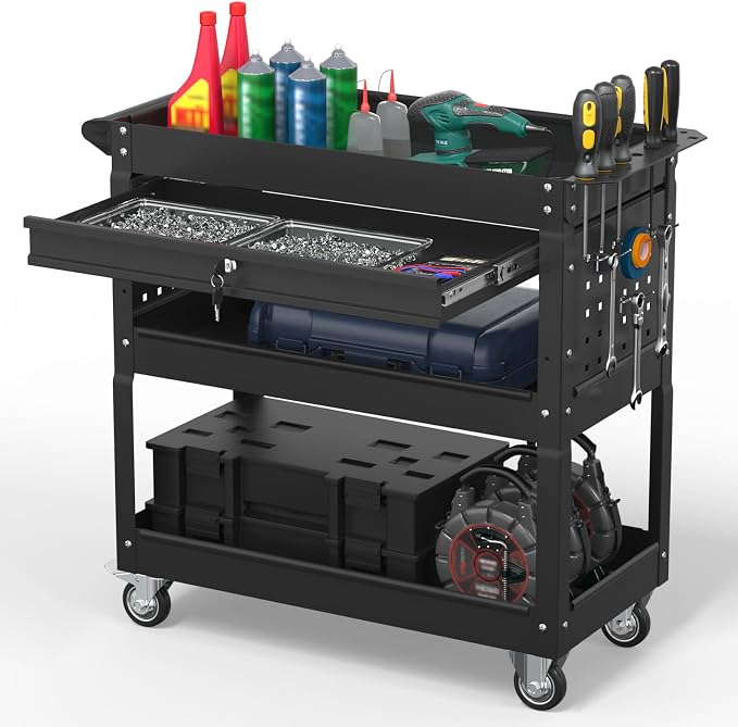 3 Tier Rolling Tool Cart on Wheels, 550 LBS Tool Cart by Cobinery