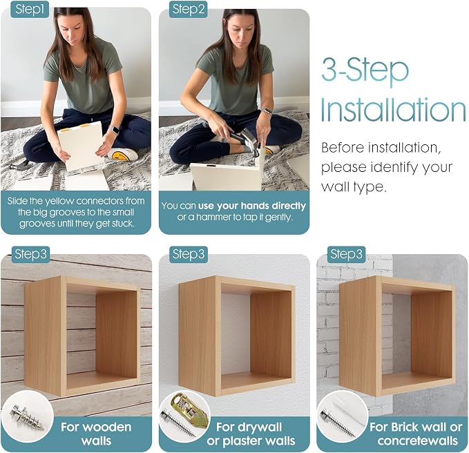 Wall Mount Shelf Set of 3, Floating Cube Shelves - Image 7