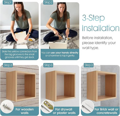 Wall Mount Shelf Set of 3, Floating Cube Shelves - Image 7