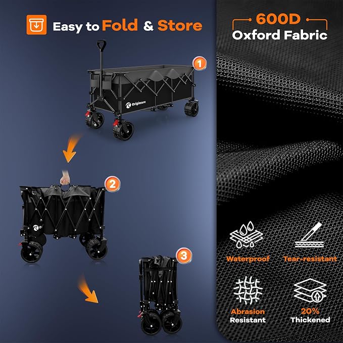 48" L Folding Beach Wagon Cart Foldable, 560lbs Weight Capacity 300L Heavy Duty - Image 9