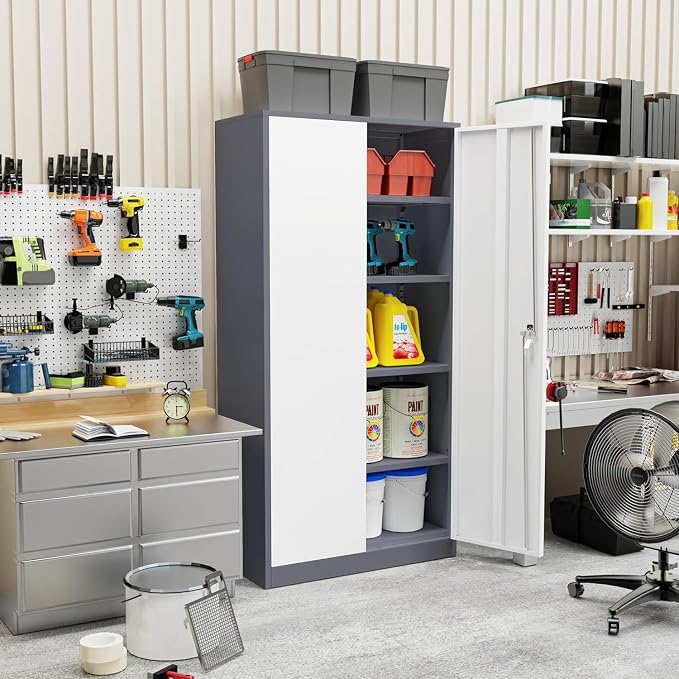 INTERGREAT Metal Storage Cabinet Doors, Tall Lockable Steel Cabinets - Image 2
