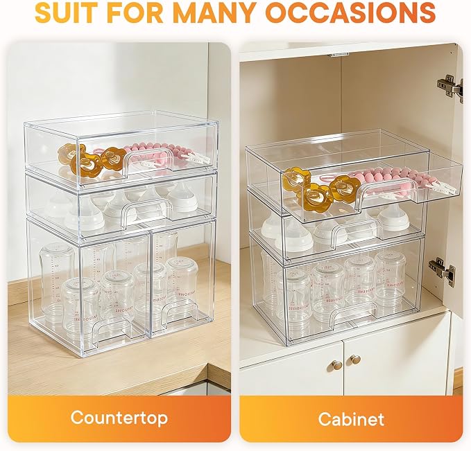 MINMUNJIU Baby Bottle Organizer, 4 Pack Clear Space-Saving Stackable Drawer - Image 4