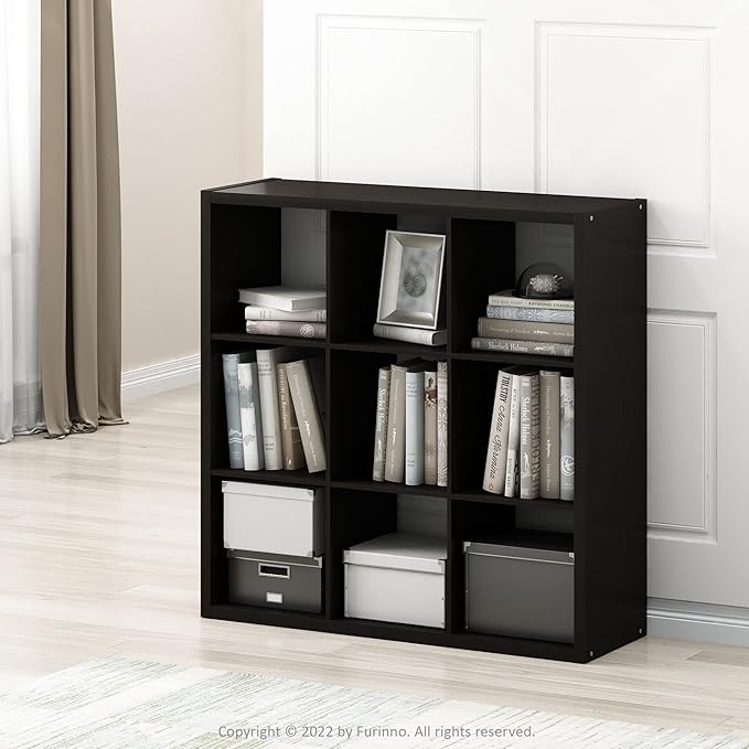 Furinno CUBICLE 9-Cube Book Shelf, Extra Thick Frame Bookshelf, Dark Oak | - Image 2