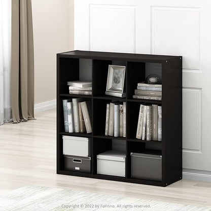 Furinno CUBICLE 9-Cube Book Shelf, Extra Thick Frame Bookshelf, Dark Oak | - Image 2