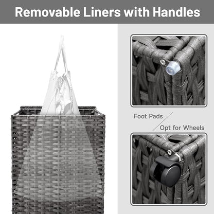 70L Slim Laundry Hamper with Lid & Wheels, Rolling Laundry Basket with 2 - Image 6