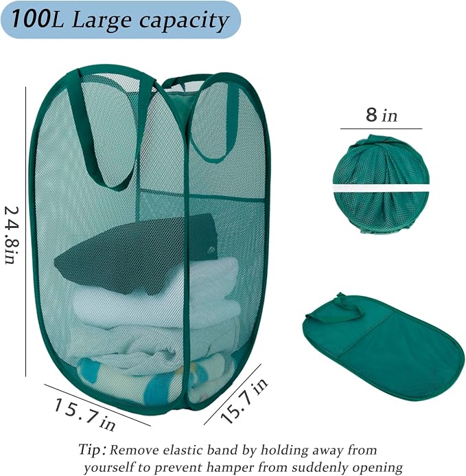 Upgraded 100L Extra Large Mesh Pop Up Laundry Basket - Image 2