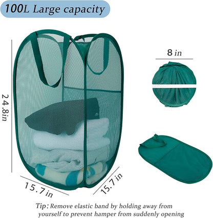 Upgraded 100L Extra Large Collapsible Laundry Baskets, 2 Pack XL Mesh Pop Up - Image 2