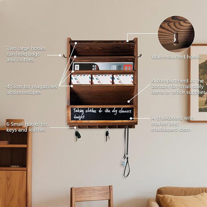 Rustic wall mail organizer, Key and Mail File Holder - Image 3