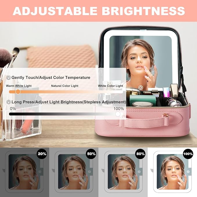 Mocado Travel Makeup Bag with LED Lighted Mirror, Travel Makeup Organizer - Image 3