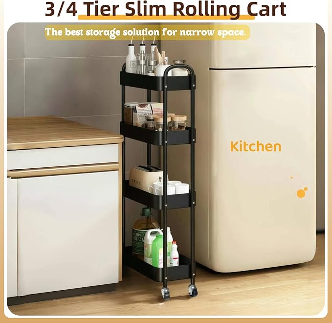 4 Tier Slim Storage Cart with Wheels - Image 2