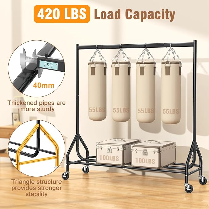 EAGMAK Heavy Duty Clothes Rack Load 420 LBS, Rolling Garment Rack - Image 2