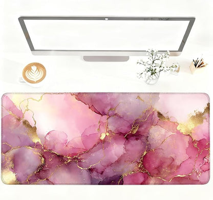 Pink Marble Ink Mouse Pad – Large Extended Desk Mat 35.43 x 15.75 in – Elegant by LEIWEIHOPE