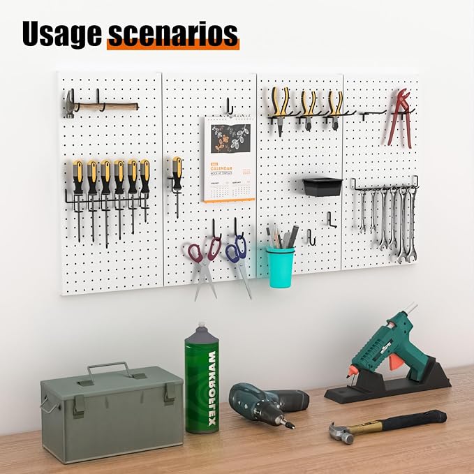 4 PCS - 12" W x 24" H x 0.78" D Metal Pegboard Wall Organizer, Compatible - Image 4