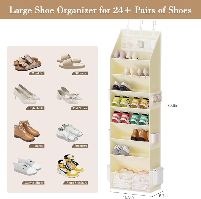 Criusia Shoe Storage, Over the Door Shoe Organizer, Hanging Closet Shoe Storage - Image 3