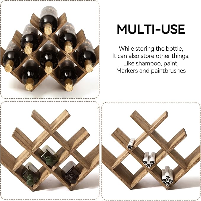 KIRIGEN Wooden Wine Rack, 8-Bottle 3-Tier Countertop Wine Holder, Holds 8 - Image 3