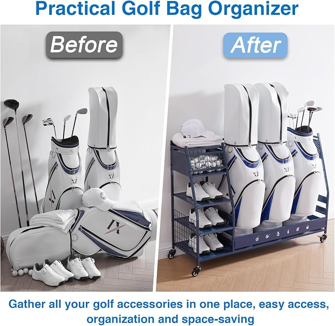 Lauren&Harold Golf Bag Organizer Garage Storage, Golf Storage Rack Stand Fits 2 - Image 7