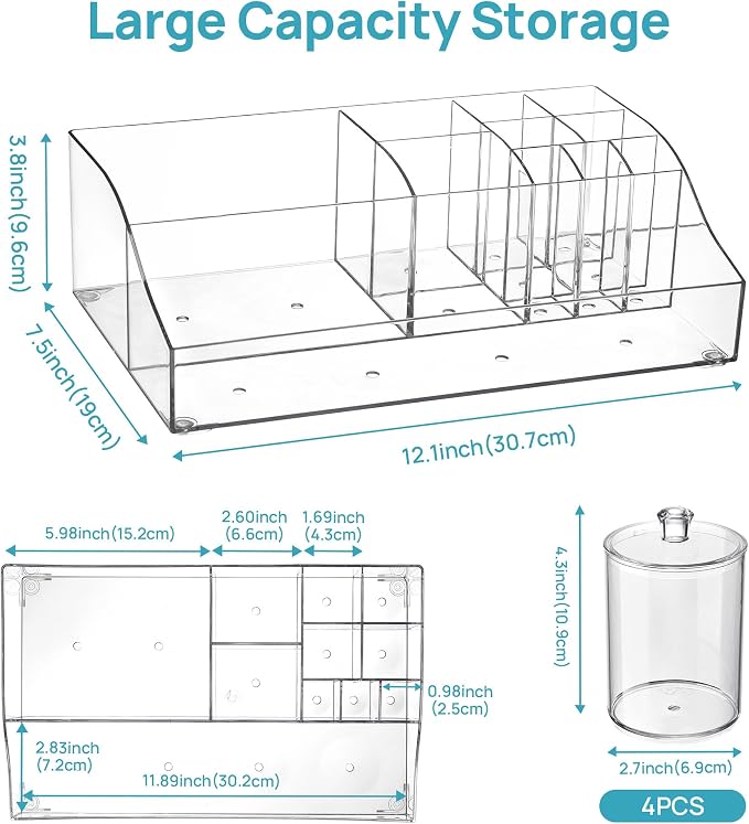 Vtopmart 5 PCS Bathroom Countertop Organizer Sets | 1 Divided Tray, 4 Qtip - Image 2