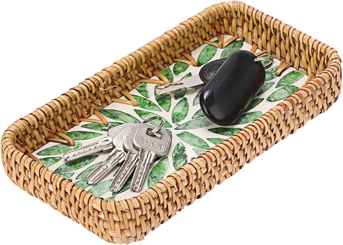 Decorative Key Basket Tray fot Entryway Table Woven Rattan Tray by Unknown