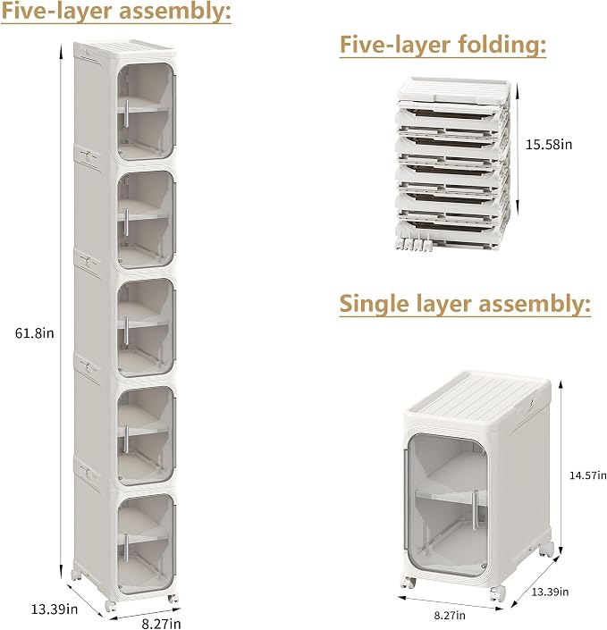 5-Tier Tall Narrow Storage Cabinet, Slim Bathroom Storage Cabinet - Image 2