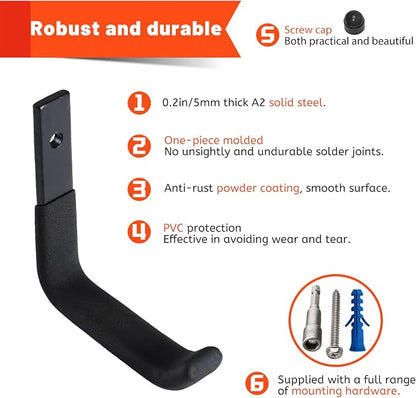 8 Pack Garage Storage Hooks, Ladder Hangers, Steel Wall Mount Hooks, Utility - Image 3
