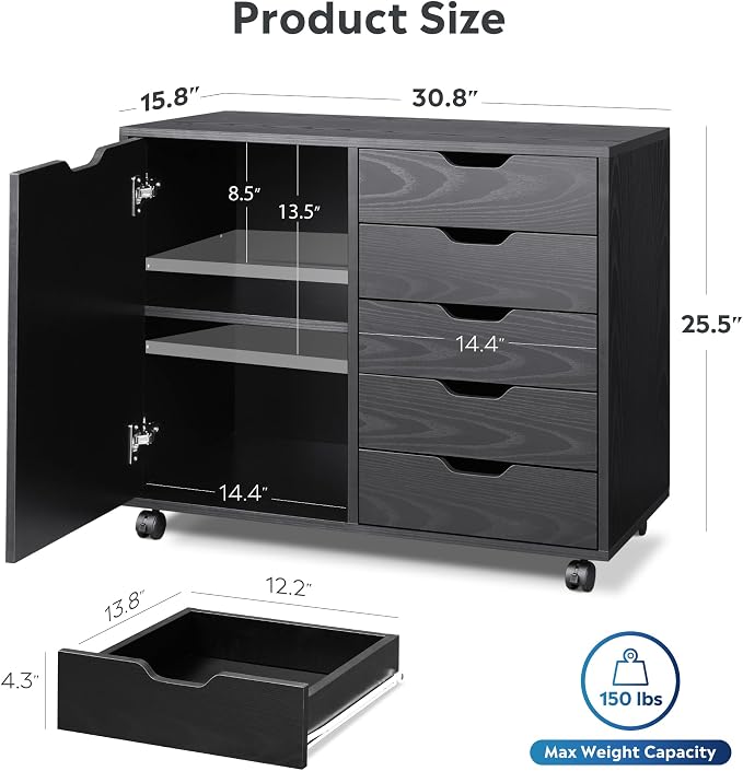 DEVAISE Mobile File Cabinet, 5-Drawer Wood Dresser Chest - Image 2