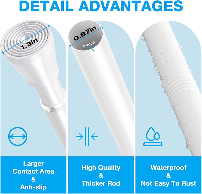 MEXAU 1Pack Spring Tension Curtain Rod 44-77 inch White Small Tension Rod | - Image 2