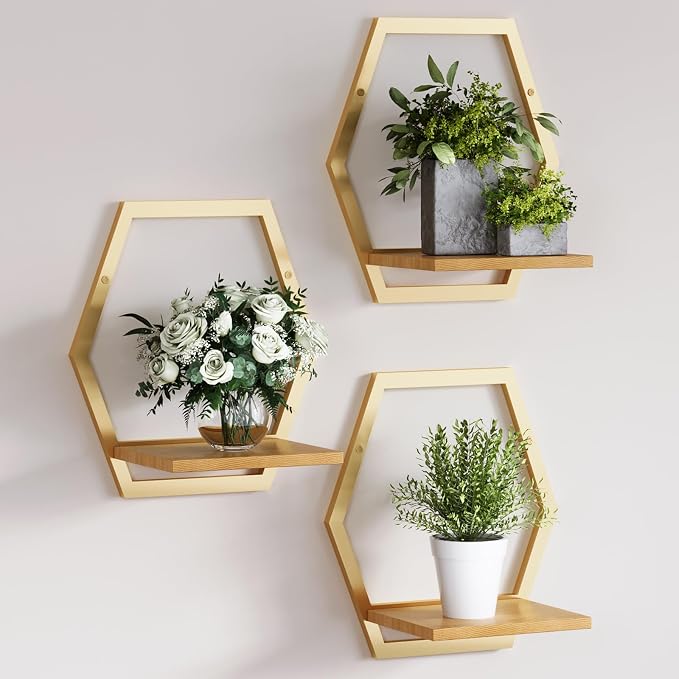 3 Pack Solid Wood & Heavy Duty Metal Wall Plant Stands, 25 LB Load Boho Arch by HomecourtyardsInterio