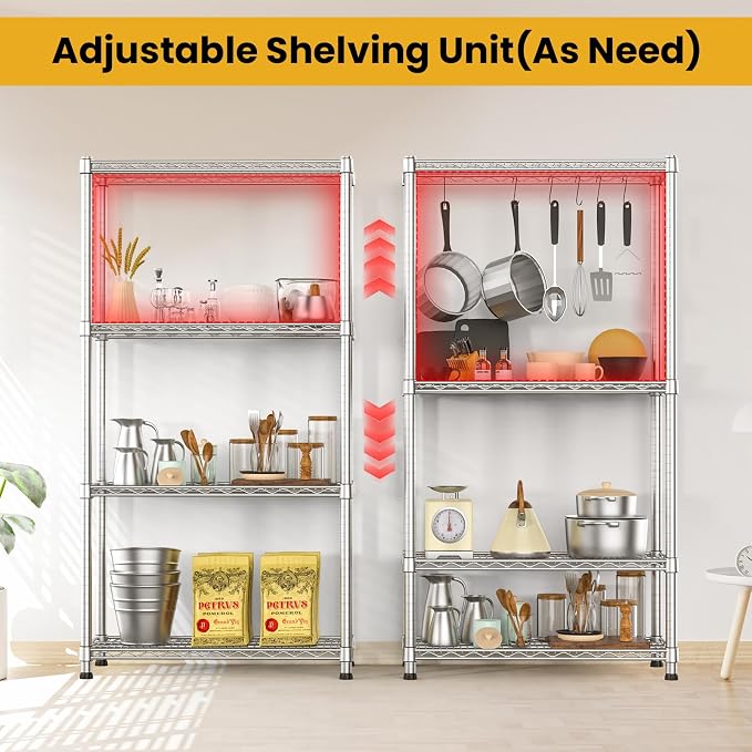 Metal Shelving Unit 4 Tier Storage Shelves Rack Metal Shelf Adjustable Wire - Image 6