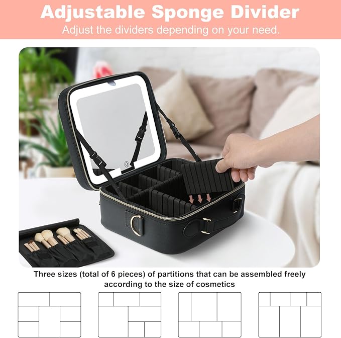 Mocado Travel Makeup Bag with LED Lighted Mirror, Travel Makeup Organizer - Image 4