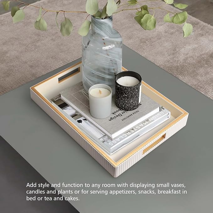 SANZIE Leather Tray Desktop Storage Organizer Premium Serving Tray Decorative - Image 5