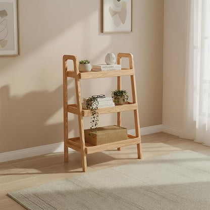 100% Solid Oak 3 Tier Ladder Shelf by Vadisun