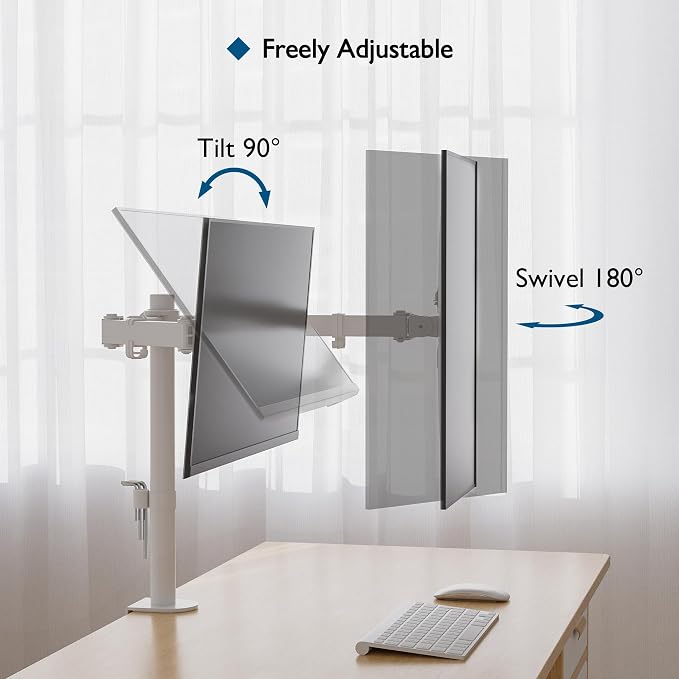 BONTEC Dual Monitor Desk Mount, Full Motion Adjustable White Monitor Stand - Image 4