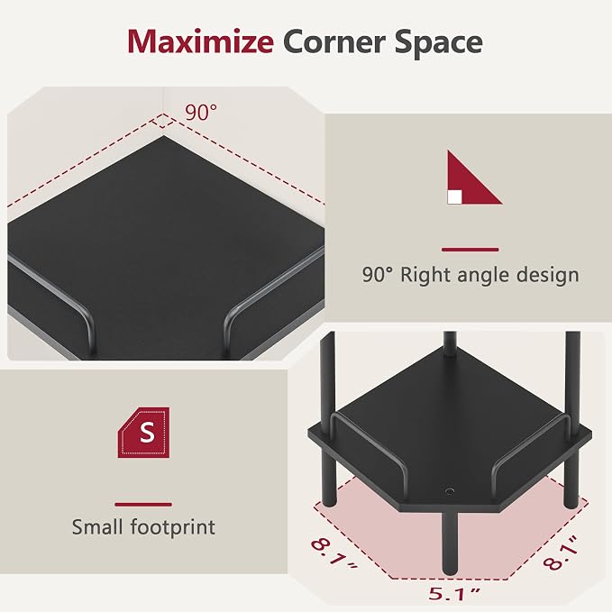 Tajsoon 5 Tier Corner Shelf Stand, Standing Corner Shelf Unit, Industrial - Image 3